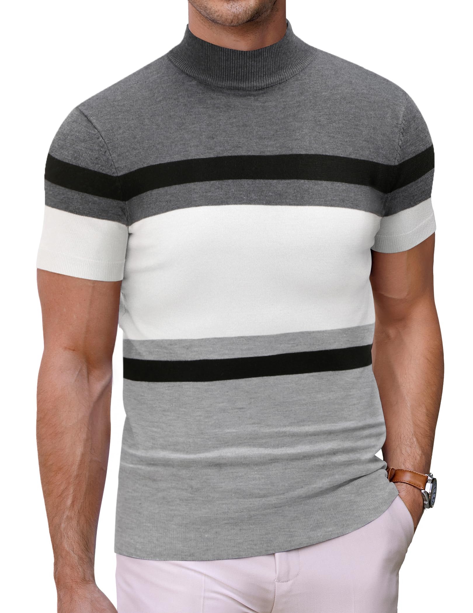 Suéter Masculino Coofandy, Simulado, Gola De Tartaruga, Manga Curta