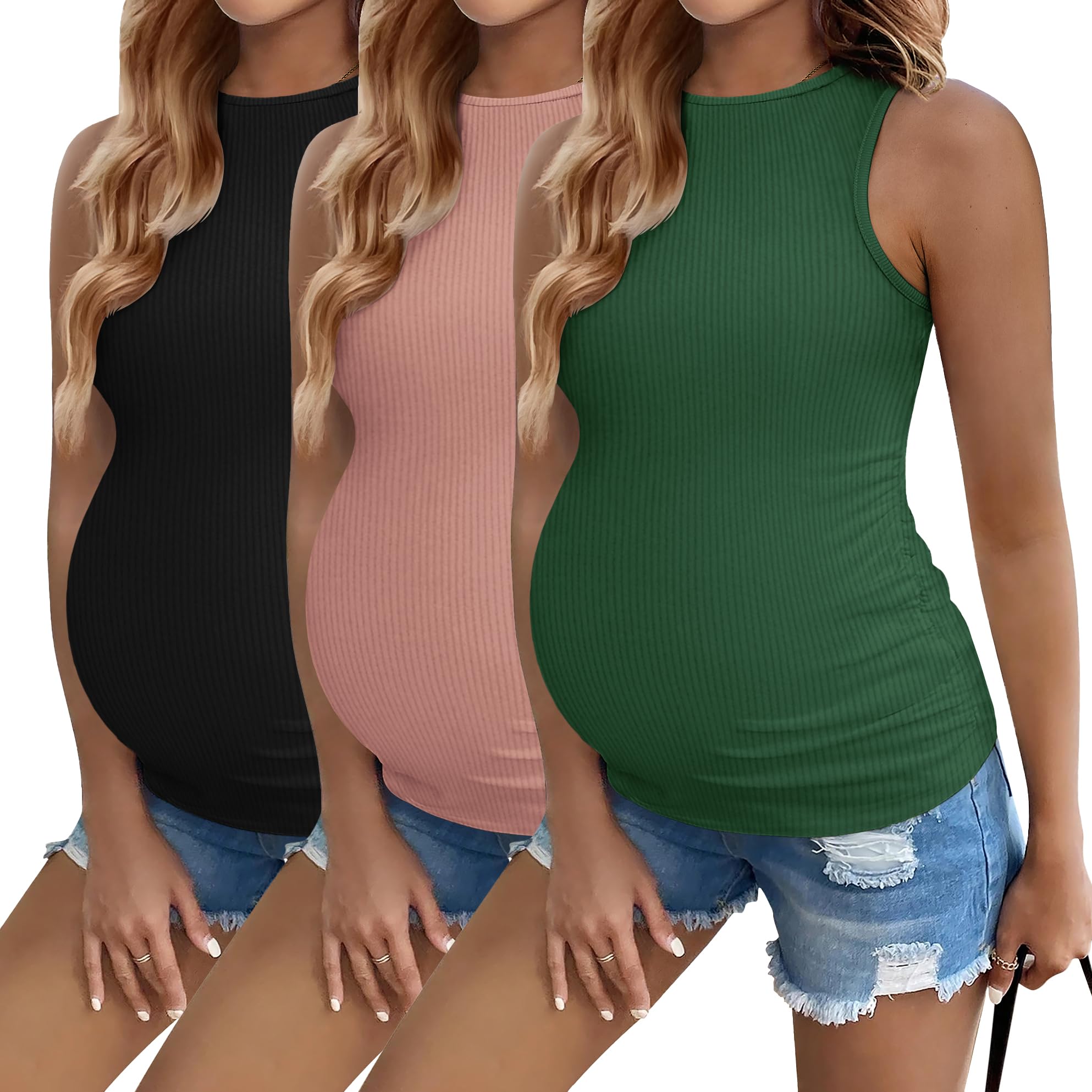Camisetas Regatas Ekouaer Pregnancy Women, Pacote Com 3 Unidades, Maternidade De