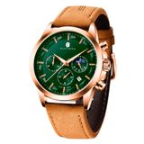 Relógio By Benyar Chronograph Impermeável Para Homens Em Couro Marrom