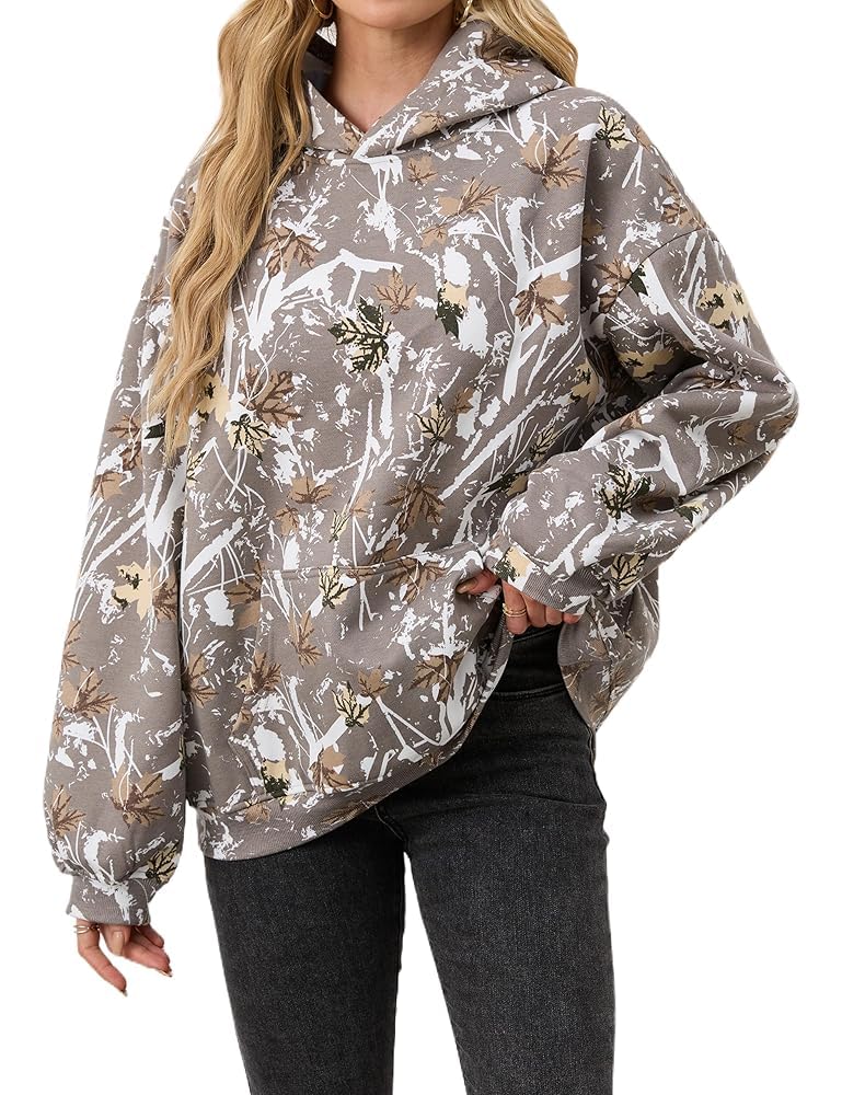 Moletom Com Capuz Anoumcy Camo Maple Leaf Fleece Para Mulher