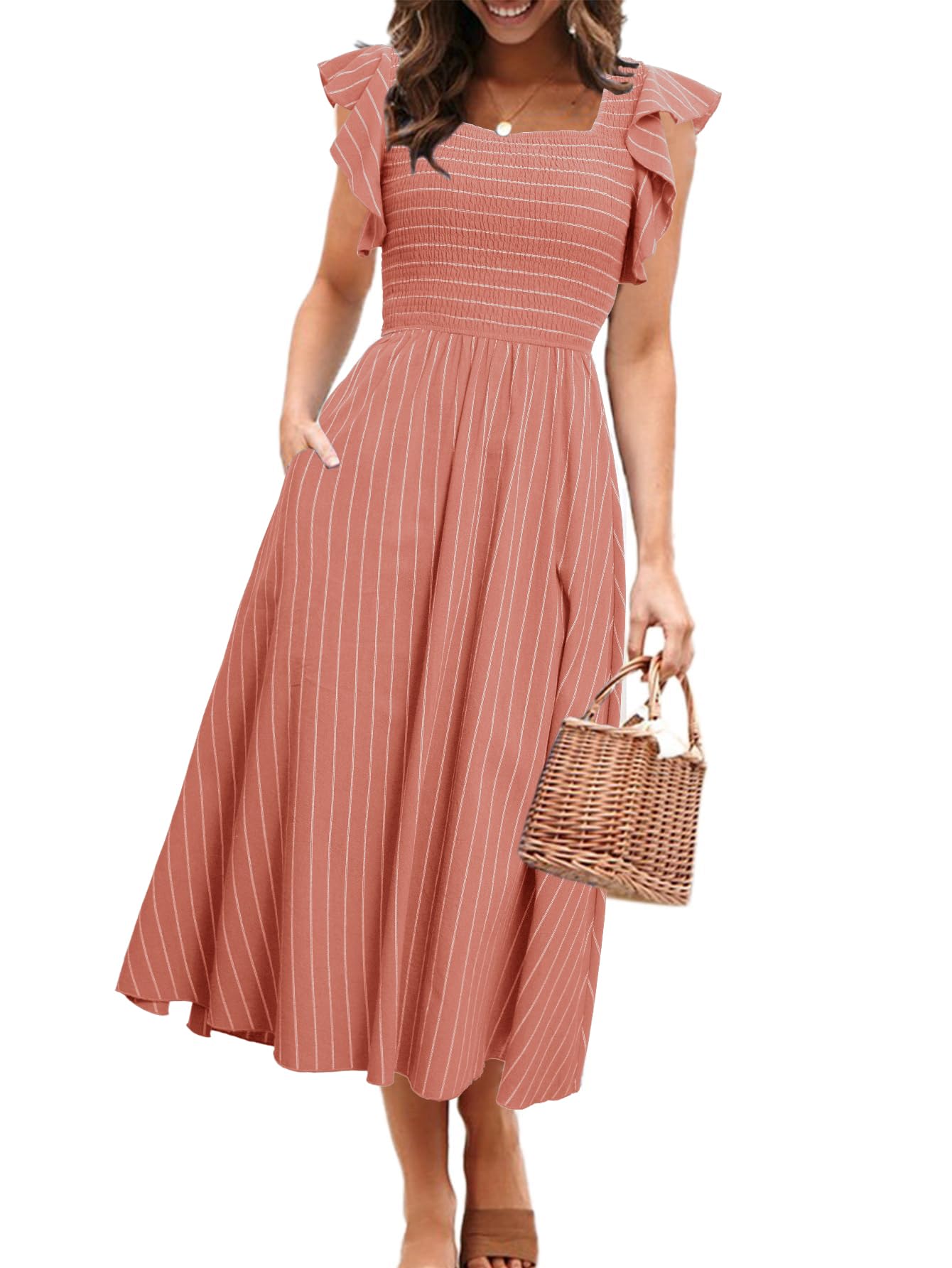 Vestido De Verão Miessial Ruffle De Manga Curta A Line Rust Xs Feminino