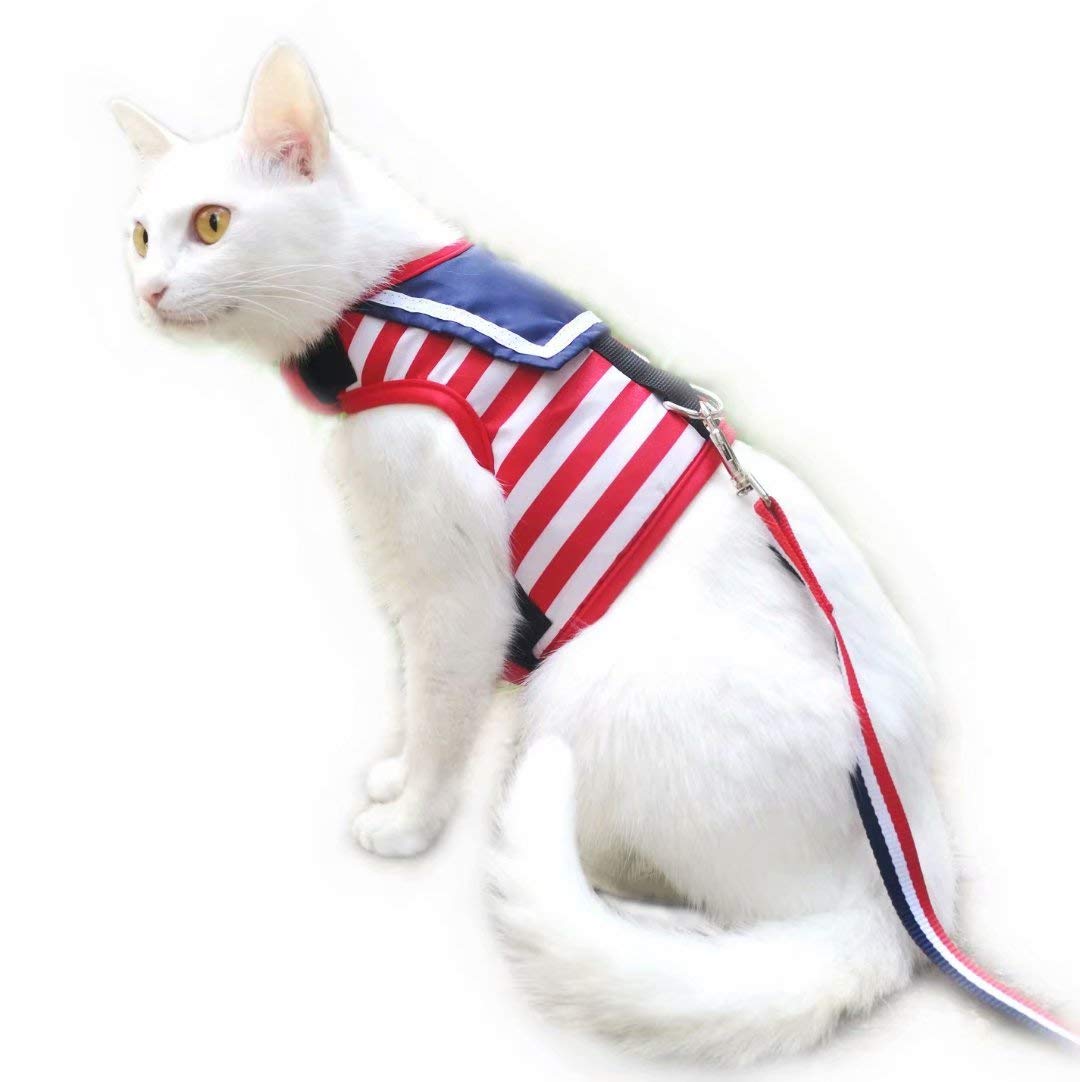 Conjunto De Arnês E Coleira Para Gatos Yizhi Miaow Adjustable Sailor Red