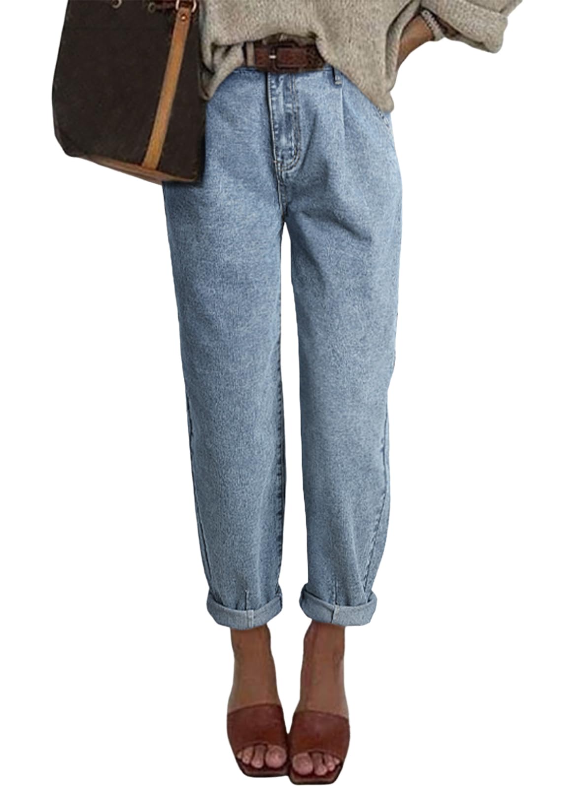 Jeans Astylish, Cintura Alta, Folgada, Namorado, Calças Jeans Femininas