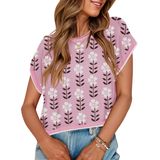 Top Feminino Zesica Com Estampa De Verão, Manga Curta, Gola Redonda, Rosa