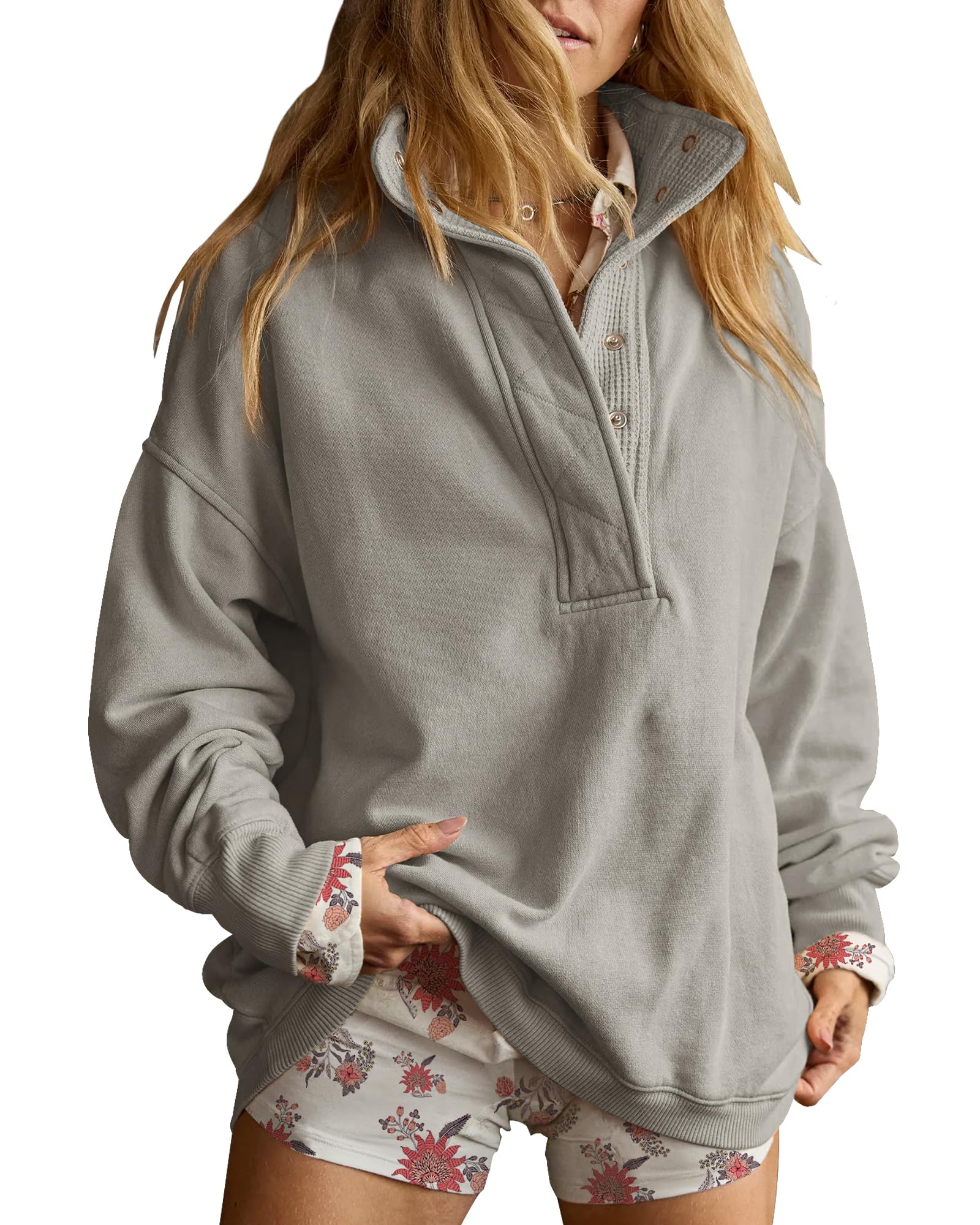 Moletom Gacaky Oversized Para Mulheres, Casual, Cinza, Algodão