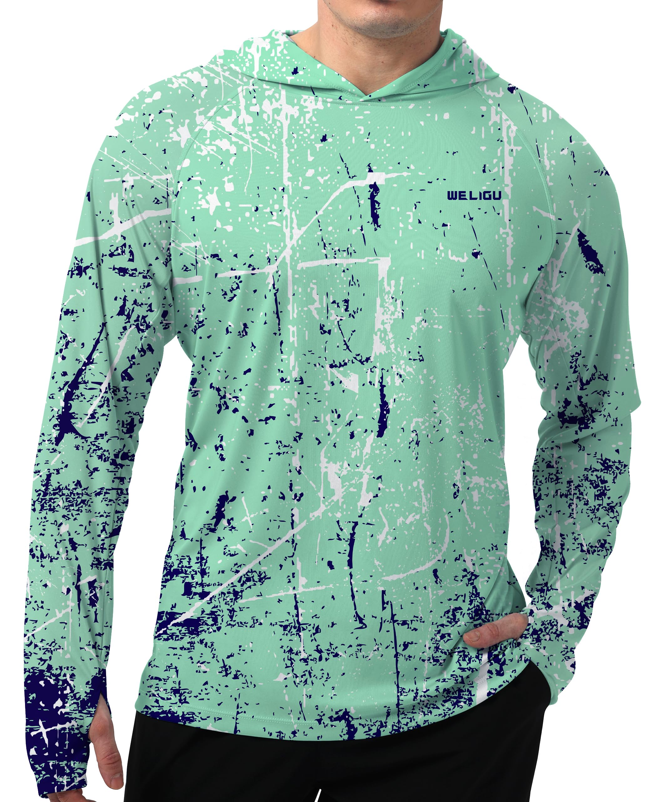 Camisa De Natação Com Proteção Solar Weligu Para Homens Upf 50+ Verde Ervilha