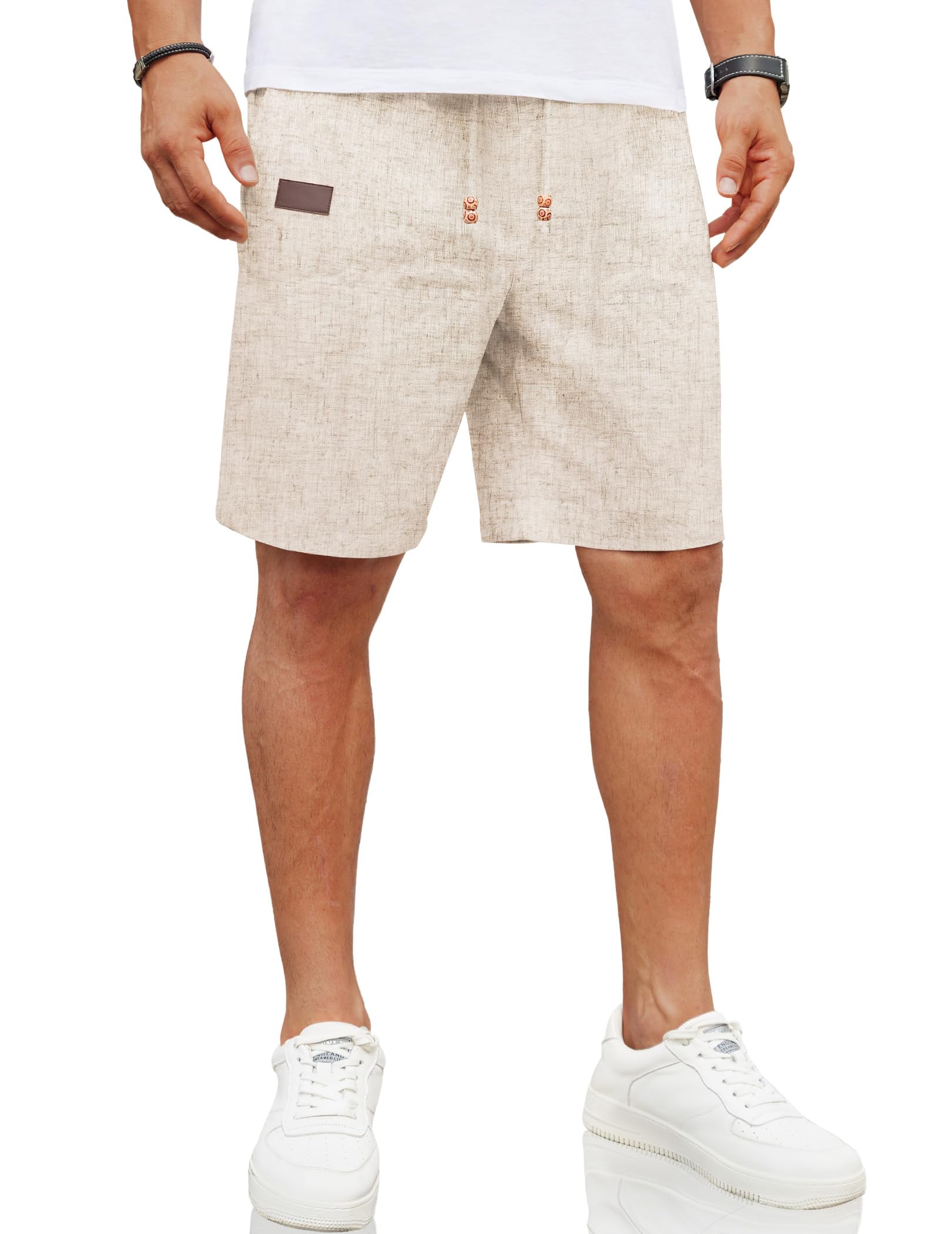 Shorts Coofandy Masculinos De Linho Casual Com Cintura Elástica Cáqui