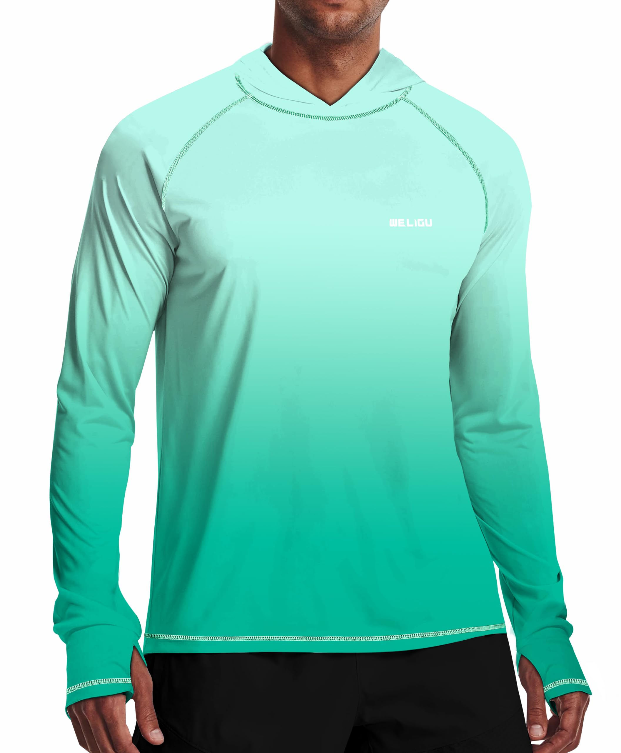 Camisa De Proteção Solar Com Capuz Masculina Weligu Upf 50+ Azure 3xl