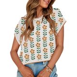 Top Feminino Zesica Com Estampa De Verão, Manga Curta, Gola Redonda, Branca