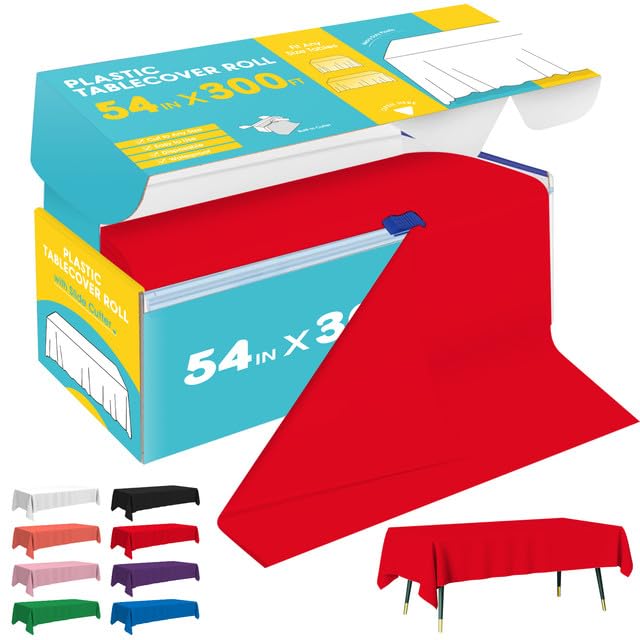 Roll De Cobertura De Mesa Niuara Red Plastic 54 Polegadas X 300 Pés Descartável