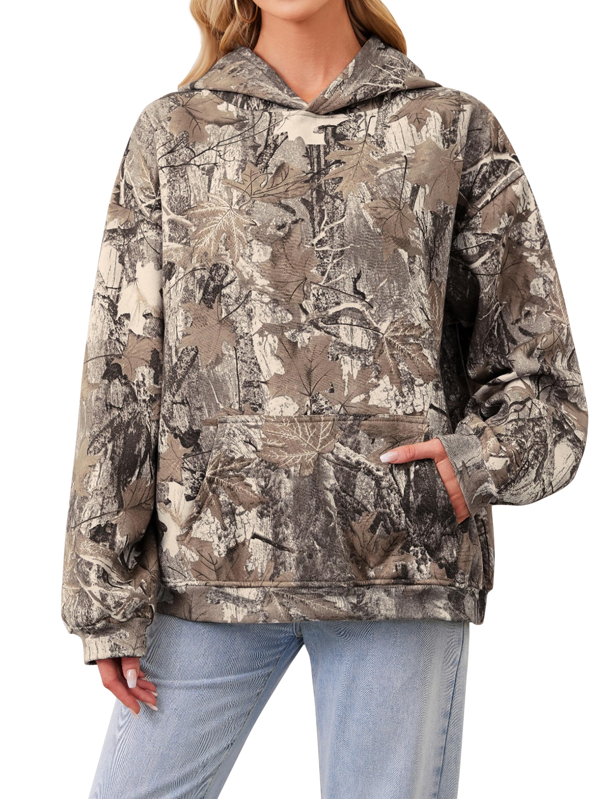 Moletom Com Capuz Anoumcy Camo Maple Leaf Fleece Para Mulher