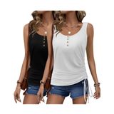 Camisetas Regatas Femininas Zeagoo 2025, Decote Em U, Franzido, Pacote Com 2