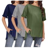 Camisas De Maternidade Ekouaer, 3 Pacotes, Manga Curta, Tamanho Grande