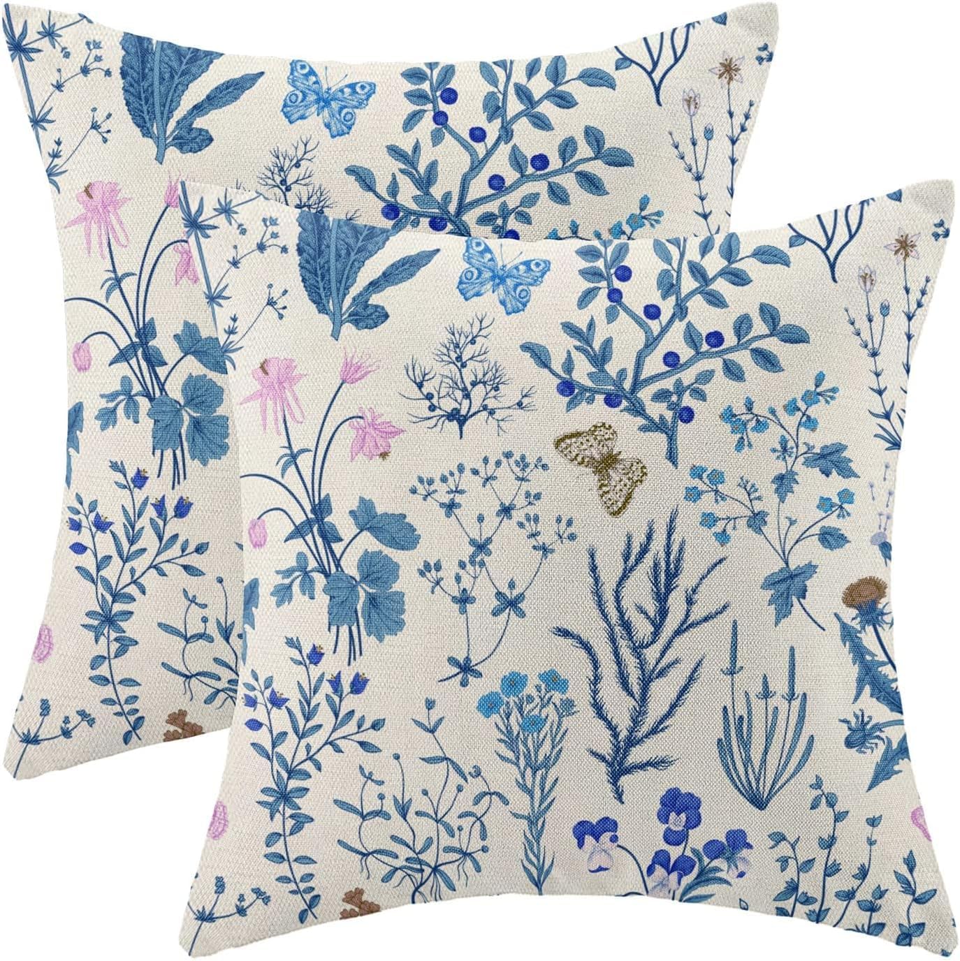Capas De Travesseiro Aeioae Summer 60x60cm Blue Wild Flower, Conjunto De 2