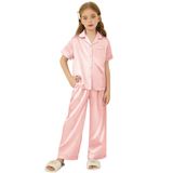 Pijama Arshiner De Cetim Para Meninas De Manga Curta De 4 A 5 Anos Rosa