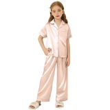 Pijama Arshiner De Cetim Para Meninas De Manga Curta De 5 A 6 Anos Rosa