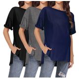 Camisas De Maternidade Ekouaer, 3 Pacotes, Manga Curta, Tamanho Grande, L