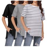 Camisas De Maternidade Ekouaer, 3 Pacotes, Manga Curta, Tamanho Grande