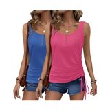 Camisetas Regatas Femininas Zeagoo 2025, Decote Em U, Franzido, Pacote Com 2