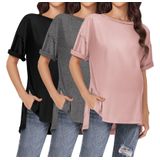 Camisas De Maternidade Ekouaer, 3 Pacotes, Manga Curta, Tamanho Grande, M