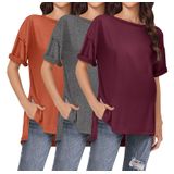 Camisas De Maternidade Ekouaer, 3 Pacotes, Manga Curta, Tamanho Grande, Xxl