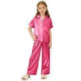 Pijama Arshiner De Cetim Para Meninas De Manga Curta De 4 A 5 Anos, Vermelho