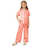 Pijama Arshiner De Cetim Para Meninas De Manga Curta De 4 A 5 Anos Laranja