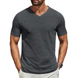 Camiseta Masculina Coofandy, Manga Curta, Decote Em V, Casual, Cinza Escuro