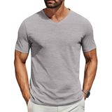 Camiseta Masculina Coofandy De Manga Curta Com Decote Em V Cinza Claro