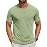Camiseta Masculina Coofandy De Manga Curta Com Decote Em V Verde Claro
