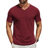 Camiseta Masculina Coofandy De Manga Curta Com Decote Em V Vermelho Vinho