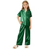 Pijama Arshiner Satin Para Meninas De Manga Curta Verde Escuro 4-5y
