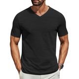 Camiseta Masculina Coofandy De Manga Curta Com Decote Em V, Casual, Preta