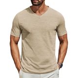 Camiseta Masculina Coofandy De Manga Curta Com Decote Em V Cáqui De Verão