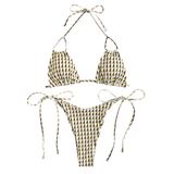 Biquíni Zaful Triangle Para Mulheres Halter, 2 Peças, Amarelo, Geométrico