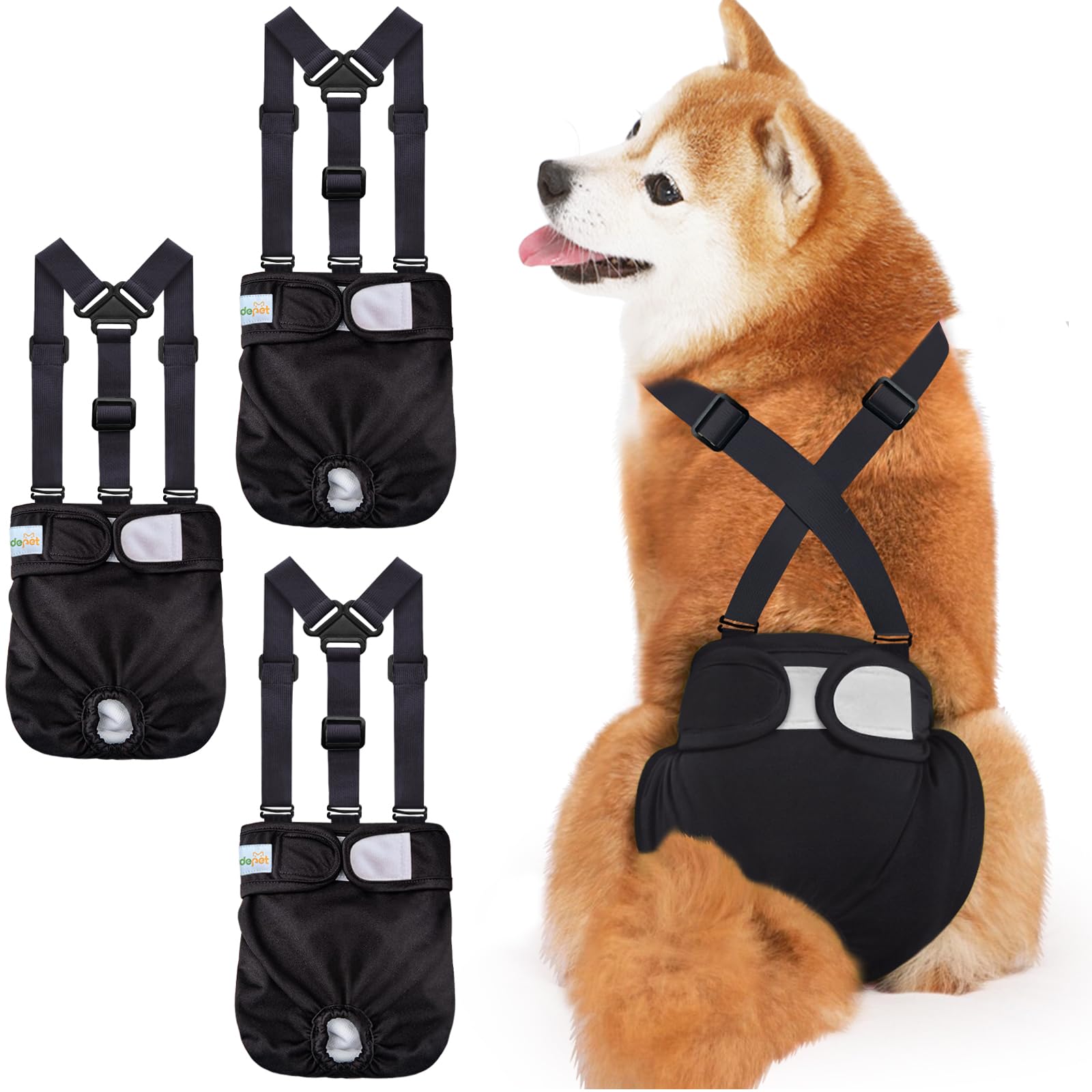 Fraldas Para Cães Idepet Femininas, Laváveis E Reutilizáveis Com Suspensório, Pacote Com 3