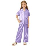 Pijama Arshiner Satin Para Meninas De Manga Curta Roxo Claro 5-6y