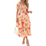 Vestido Casual Feminino Btfbm Com Gola Quadrada E Manga Folhada