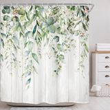 Cortina De Chuveiro Riyidecor Rustic Sage Green Eucalyptus Leaves