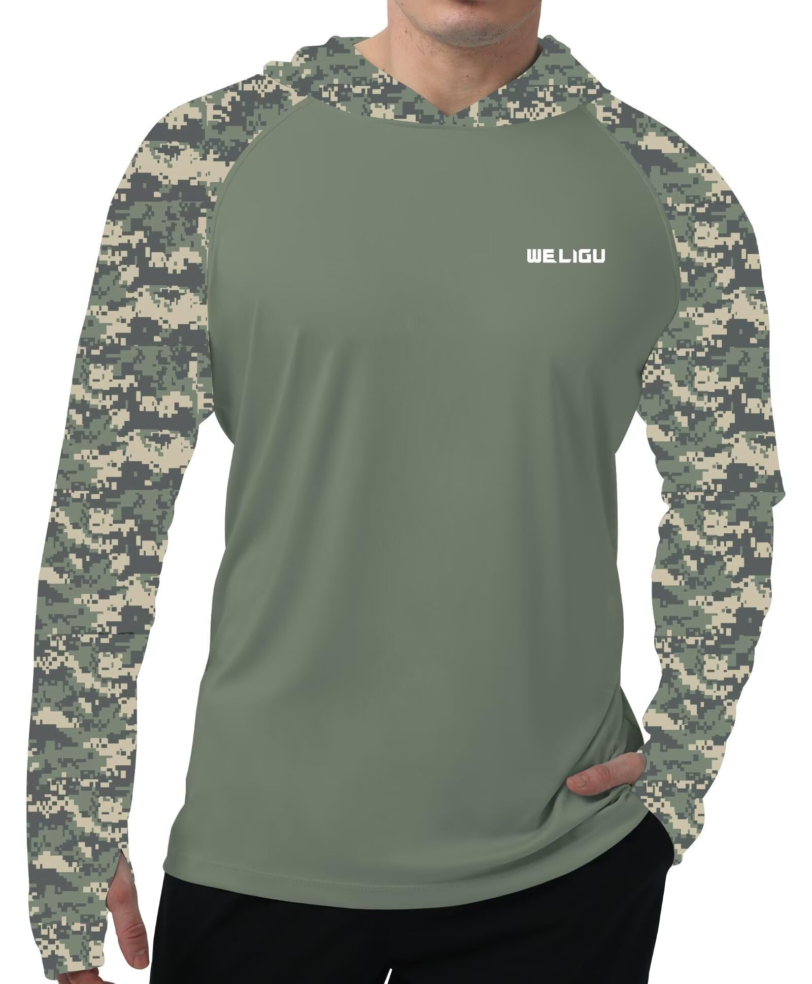 Camisa Com Capuz De Proteção Solar Weligu Para Homens Upf 50+ Verde