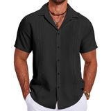 Camisa Masculina Coofandy Cuban Guayabera De Linho De Verão E Praia