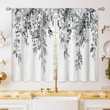Cortinas De Cozinha Oolygoo Farmhouse Grey Eucalyptus 66x91cm