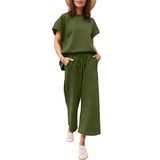 Conjunto De Agasalhos Femininos Ekouaer, Pulôver, Manga Curta, Calça De Moletom Com Pernas Largas