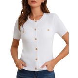 Suéter De Cardigã Grace Karin Feminino De Manga Curta Branco