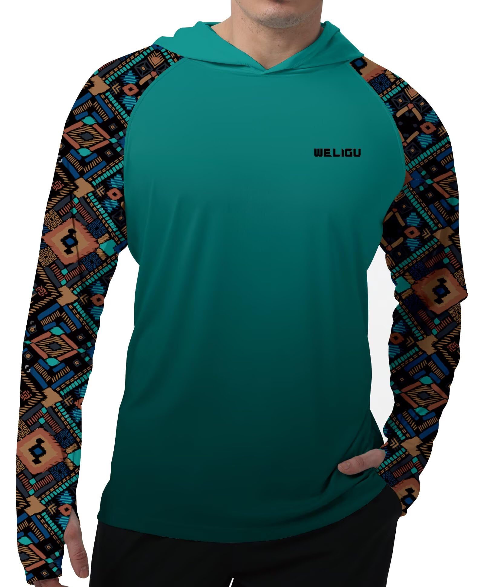 Camisa Com Capuz De Proteção Solar Weligu Upf 50+ Para Homens Azul