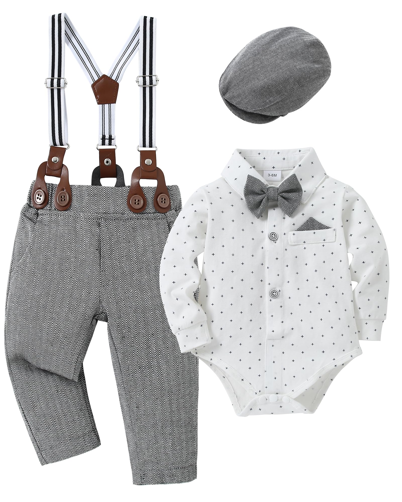Roupas Para Bebês E Meninos Yallet Gentleman Outfits 0-18m Com Chapéu