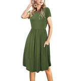 Bolsos Femininos De Verão, Trabalho Modesto, Casual, Vestido Midi Para Professores, Verde Militar, L