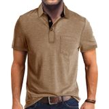 Camisa Polo Masculina Envmb De Manga Curta Casual De Algodão Cáqui
