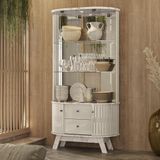 Cristaleira Com Espelho Led 4 Portas 2 Gavetas Moss - Calacata/off White