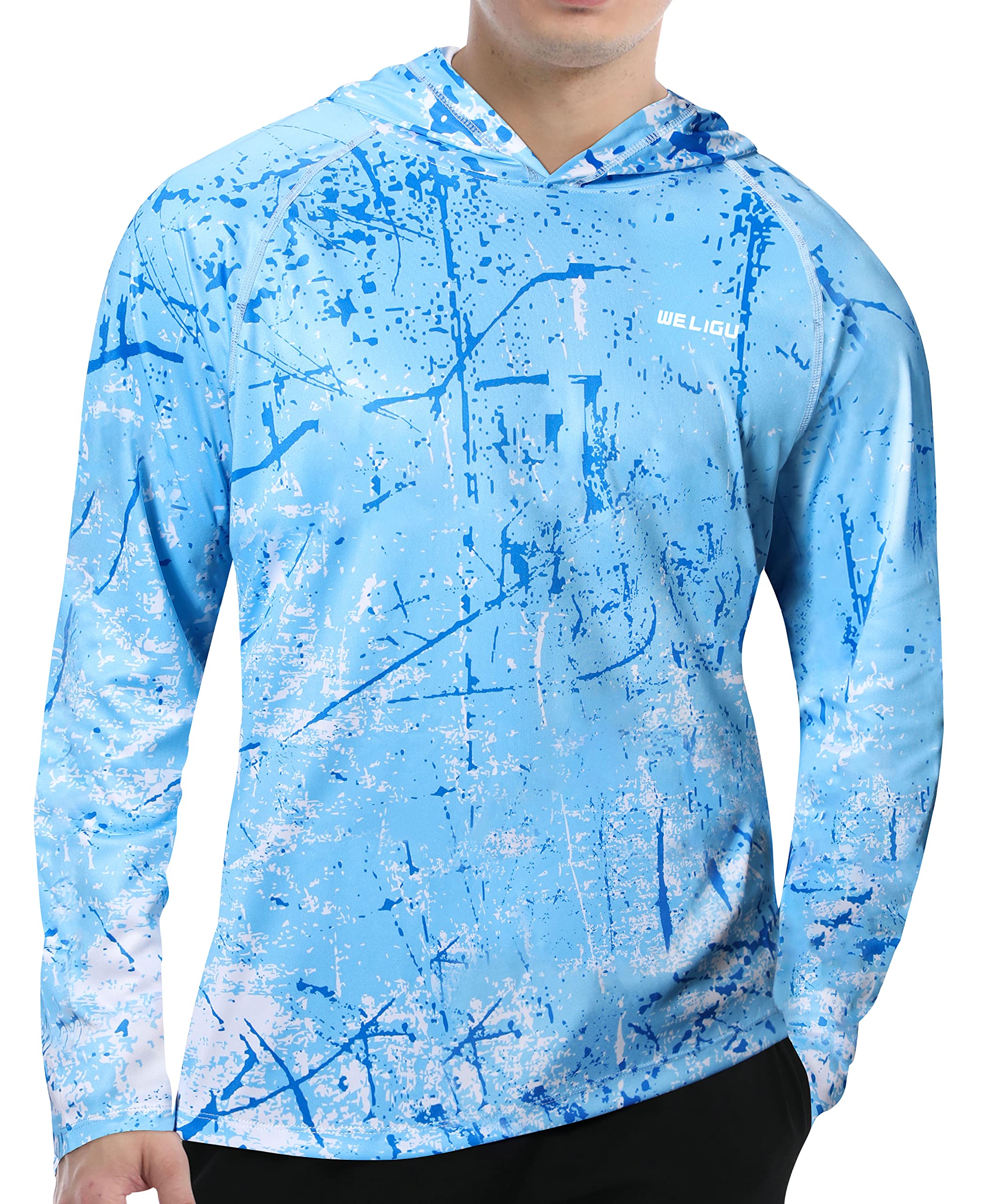 Camisa Com Capuz De Proteção Solar Weligu Para Homens Upf 50+ Azul Oceânico